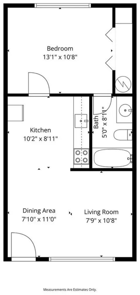 Floor plan of the one-bedroom apartment